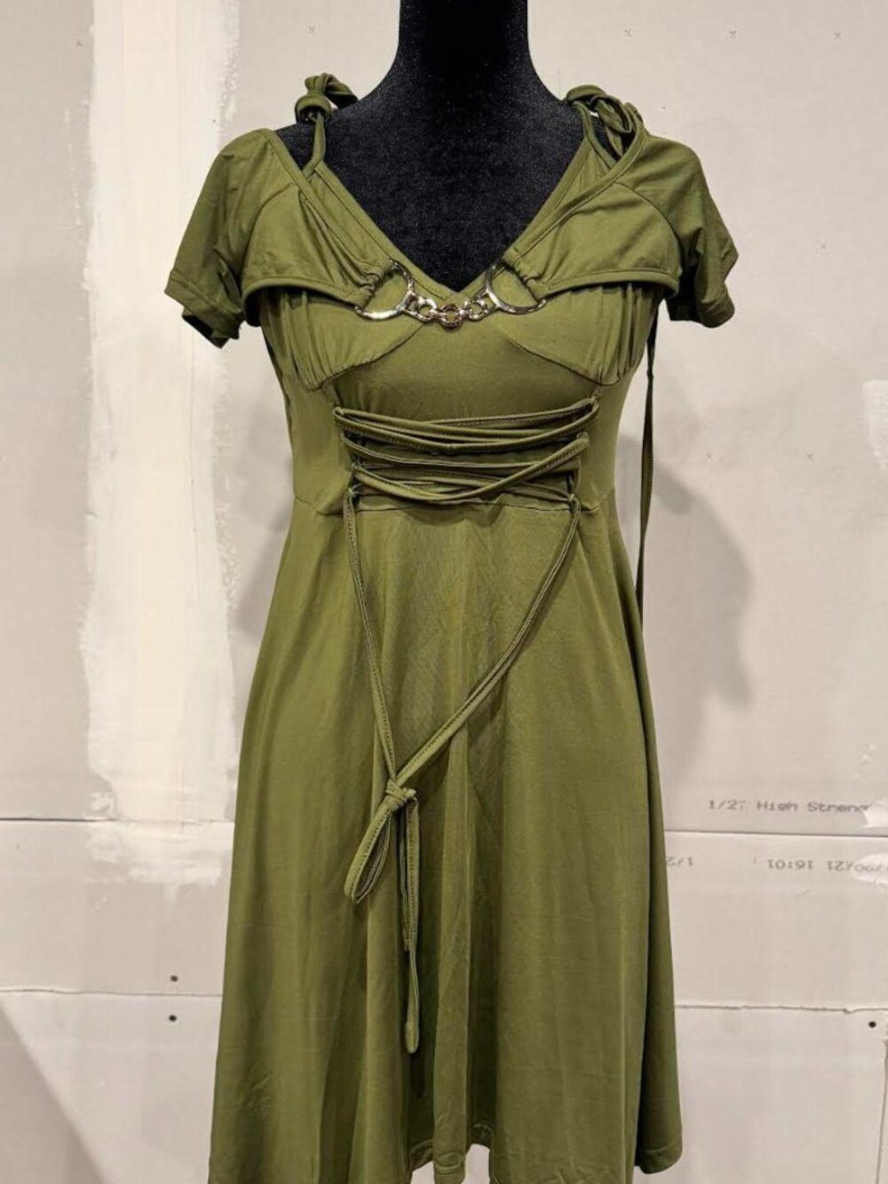 Olive Green Fairy Grunge Lace-Up Corset Dress Handkerchief Hem Size XL